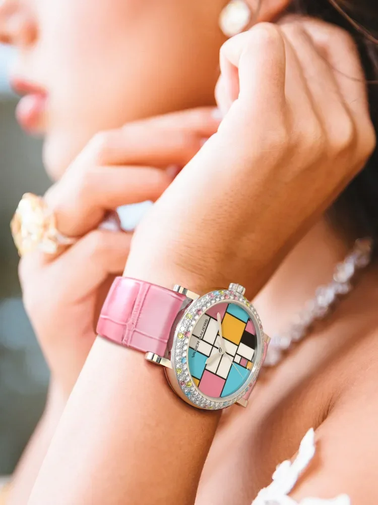 Vijay Howz Genuine Original Watch Women's Ins Wind Birthday Year Red Mechanical Watch Simple Diamond Waterproof Women's Watch