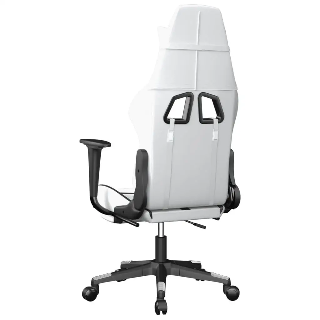 Cadeira ergonômica para jogos com apoio para os pés – design elegante em couro sintético branco e preto