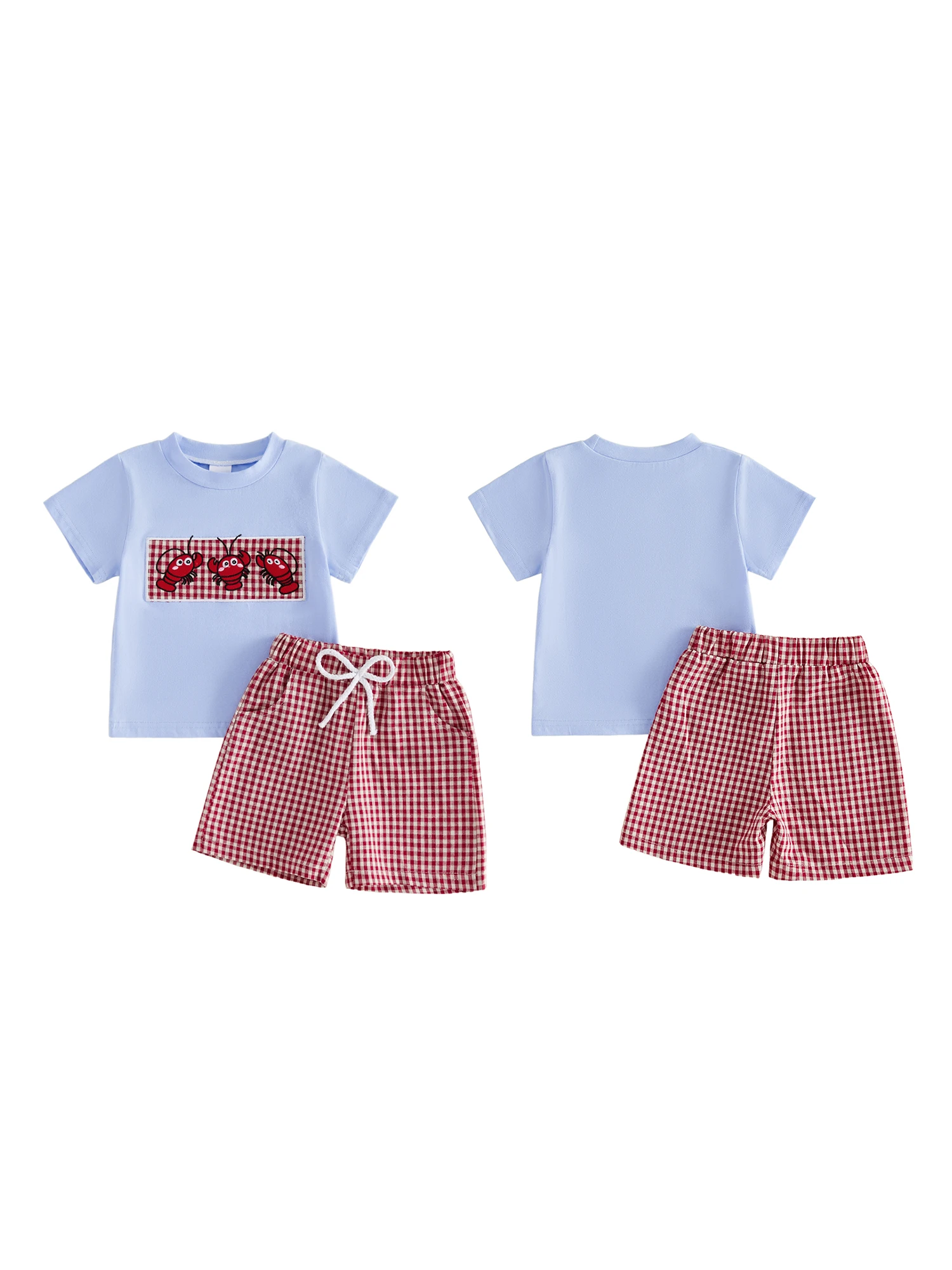 

Adorable Baby Boy Outfit with Cute Crab Embroidered Tee and Checkered Shorts - 2 Piece Summer Set for Toddlers