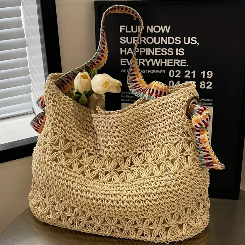 

​​2025 Bohemian Straw Tote Bag, Oversized Shoulder Bag with Woven Detailing, Ideal for Beach Escapes & Weekend Adventures​