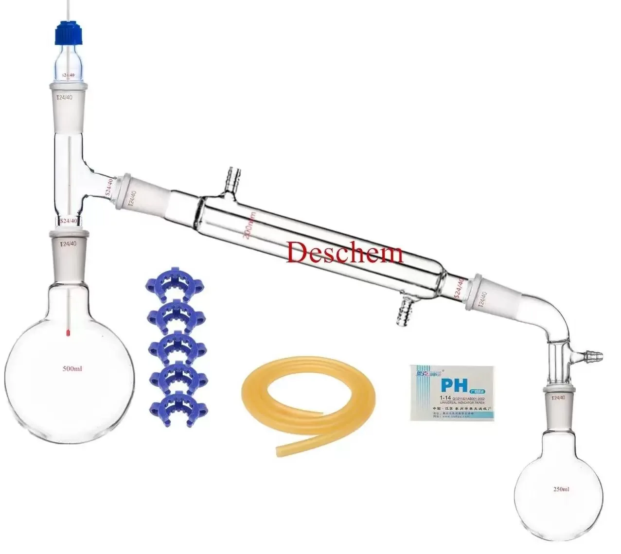 【14 Piece Set】250/500ml, 24/40, Glass Still, Laboratory Distillation Equipment Chemistry Glassware Kit，