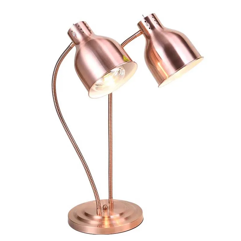 Reddish Copper Double Food Heat Lamp with Bulb Food Warmer Lamp Heating Light for Fried Buffet Countertop Restaurant Kitchen