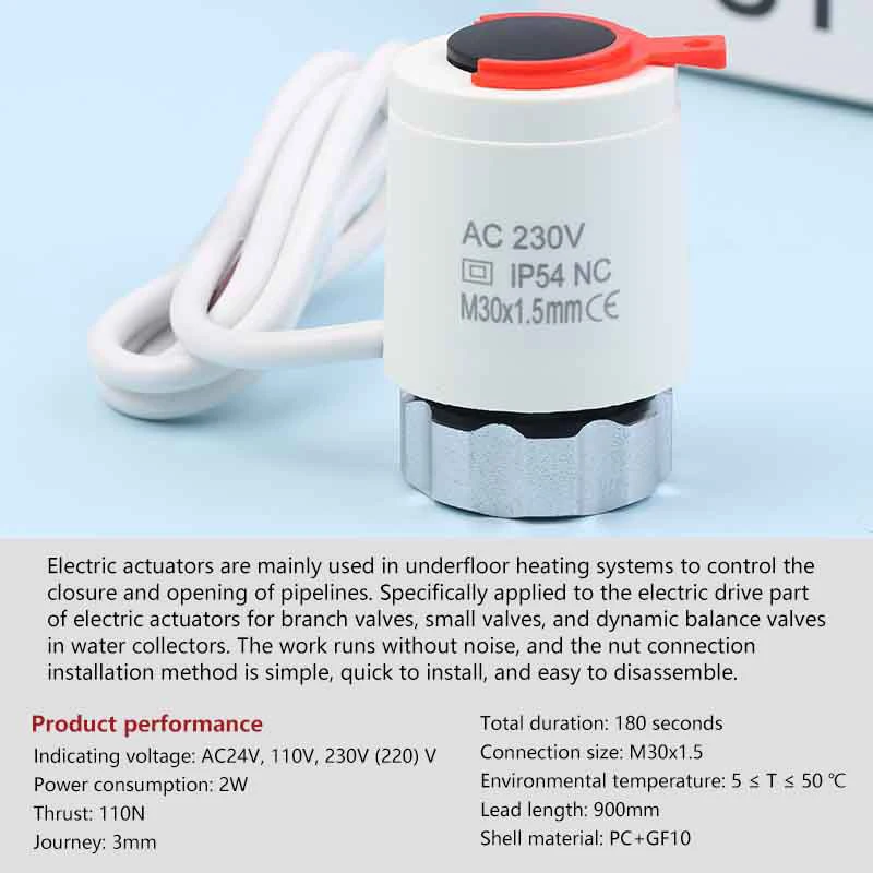 230V NC Valve N58A IP54 Electric Thermal Actuator Radiator For Manifold Underfloor Heating Electric Heating Home Expansion Valve