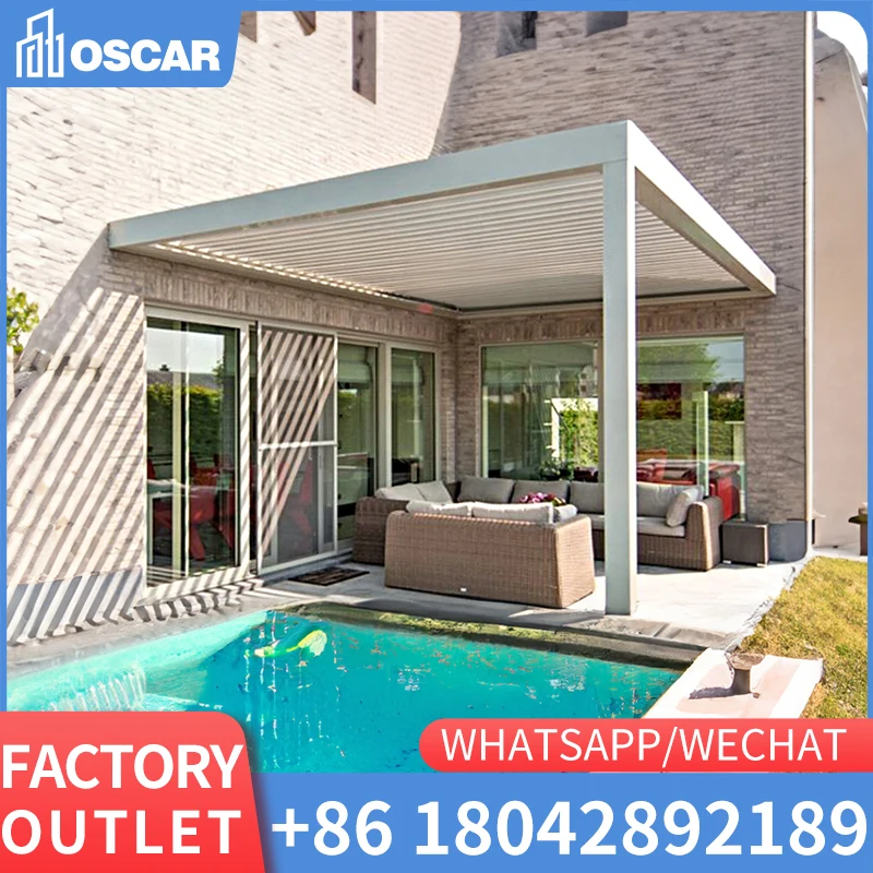 

Custom 3*3 3*4 4*4 6*4 Outdoor Pergola Bioclimatic Canopy Aluminium Pergola With Sliding Glass Door Louvered Roof