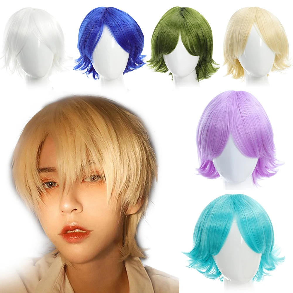 

12 Inch Short Straight Cosplay Wigs with Bangs - High-Quality Synthetic Fiber Hair Replacement - Perfect for Cosplay