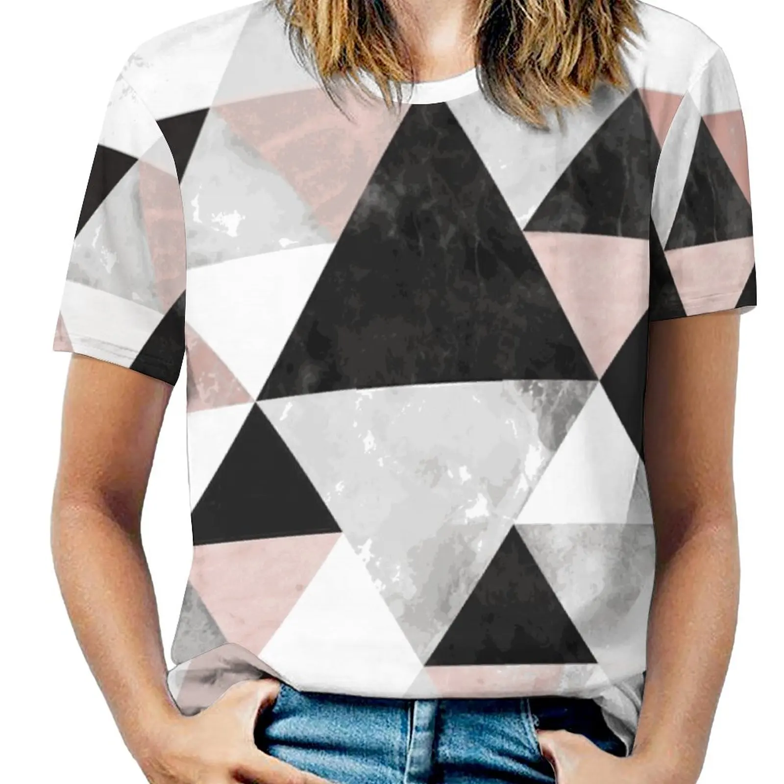 Graphic 202 Women T-Shirt Crewneck Casual Short Sleeve Tops Summer Tees Abstract Graphic Geometric Triangle Shape Scandinavian