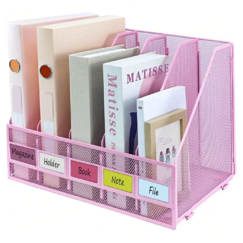 

Office StorageDesk Organizers, Metal Magazine File Holder With 5 Vertical Compartments Rack Binder File Organizer For Office Sup