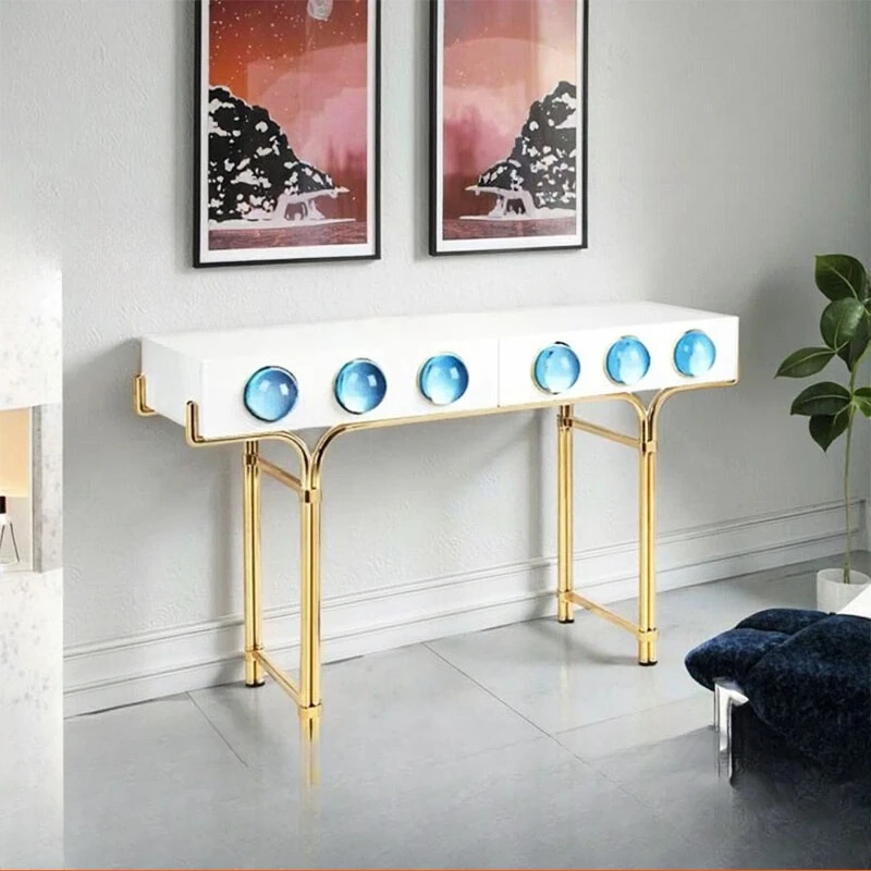 

Italian entry front door porch table light luxury high-end villa luxury house against the wall with drawers stainless steel end