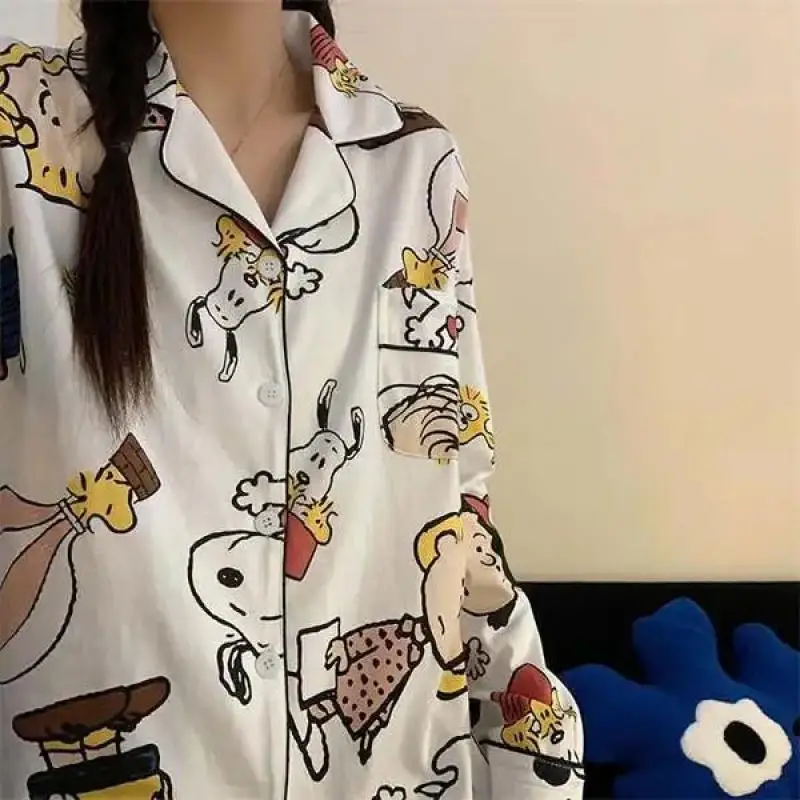 Anime Snoopy Pajamas Student Dormitory Home Clothes Set Cartoon Snoopy Long Sleeves Pajamas Loose Comfortable Leisure Clothes