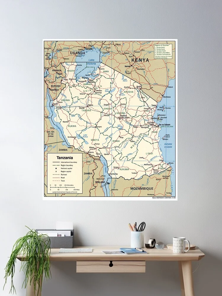 Tanzania Physical Geography Geographic Physiographic Map, Art Print Canvas Poster, Living Room Decor, Home Wall Picture