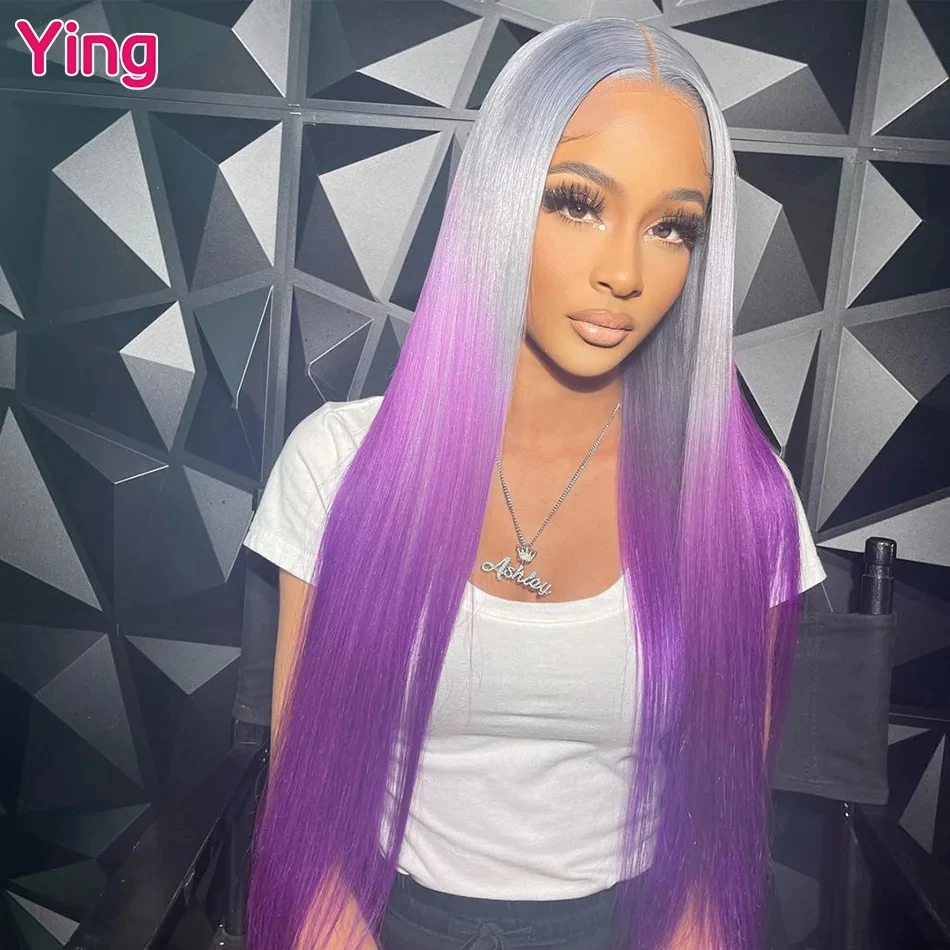 

Omber Purple Lace Front Wig Human Hair 13x6 Blonde Human Hair Wigs 200 Density Straight Lace Frontal Wigs Pre Plucked 36 Inch