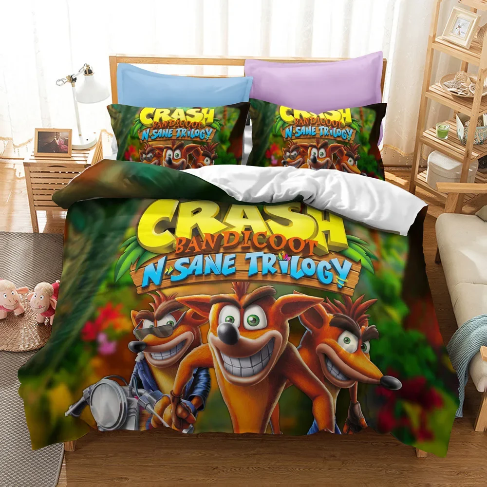 3D Printed Crash Bandicoot Bedding Set Game Cartoon Duvet Cover Double Twin Full Queen King Adult Kids Bedclothes Quilt Cover