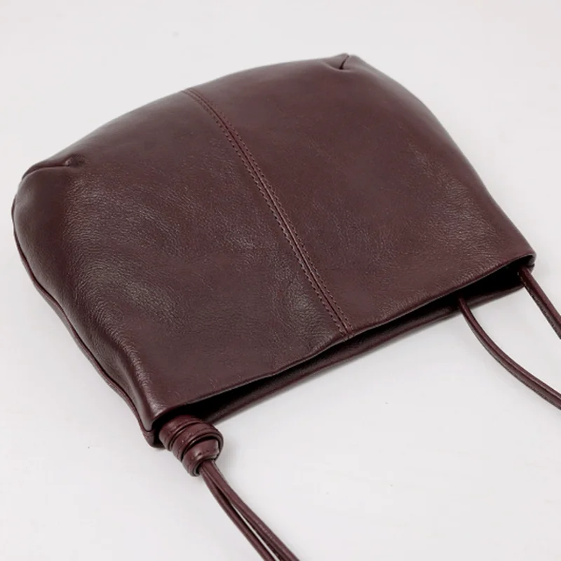 Top-grain Cowhide Ultra-thin Small Bag, Genuine Leather Retro Semi-circular Letter Bag, Women's Single-Shoulder Crossbody Bag