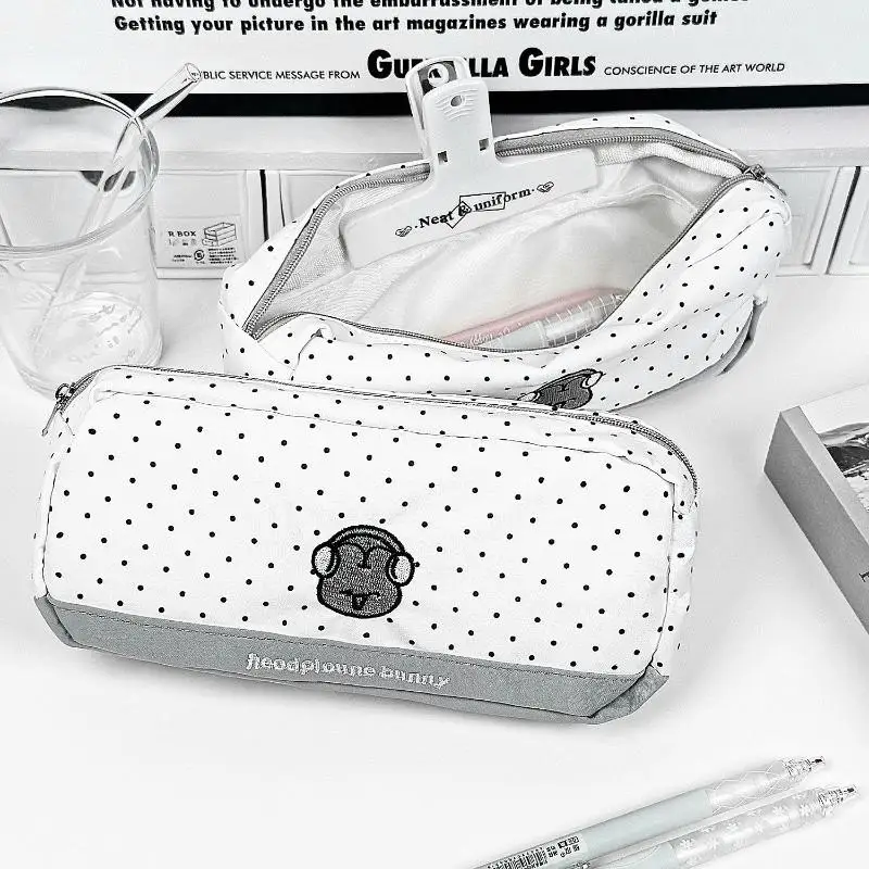 لطيف موجة نقطة سماعات أرنب القلم حالة الكرتون المحمولة الحد الأدنى سعة كبيرة مقلمة حقيبة التخزين لوازم الطلاب #4