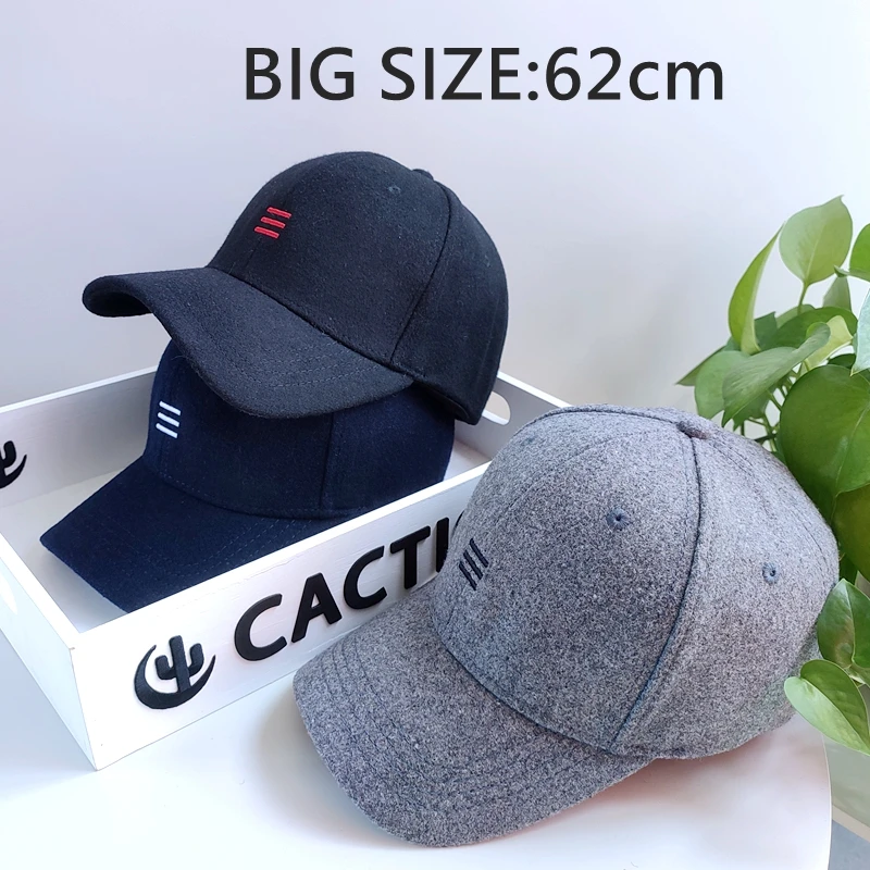 Big Head Baseball Cap For Men Autumn And Winter Weather Wool Warm Large Size Hat For Women Head CircumFerence 62cm Deep Top Wide