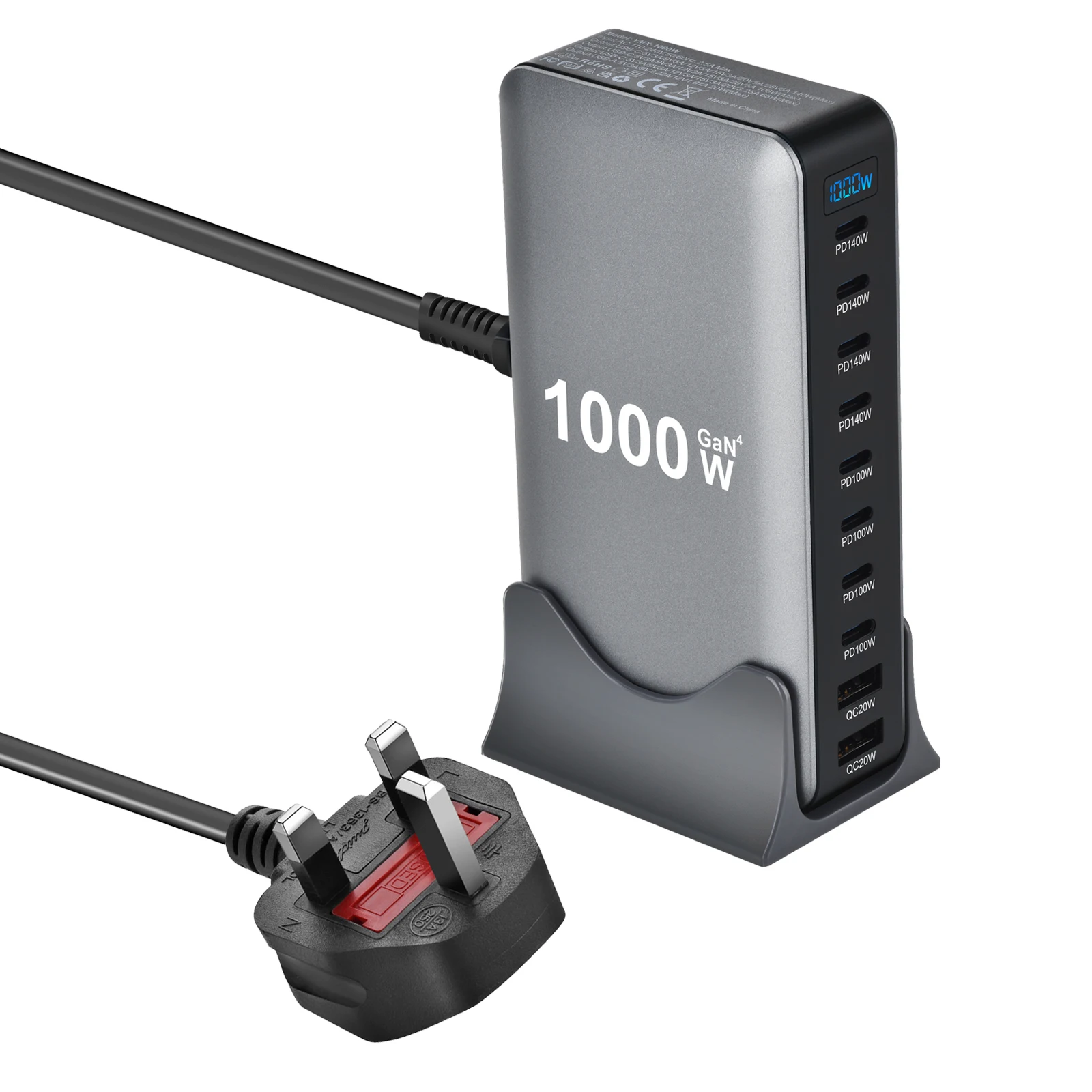 1000 W multi-poort desktoplader met 8C2A snel opladen 200 W totaal vermogen voor laptops, tablets en meer - nieuw model