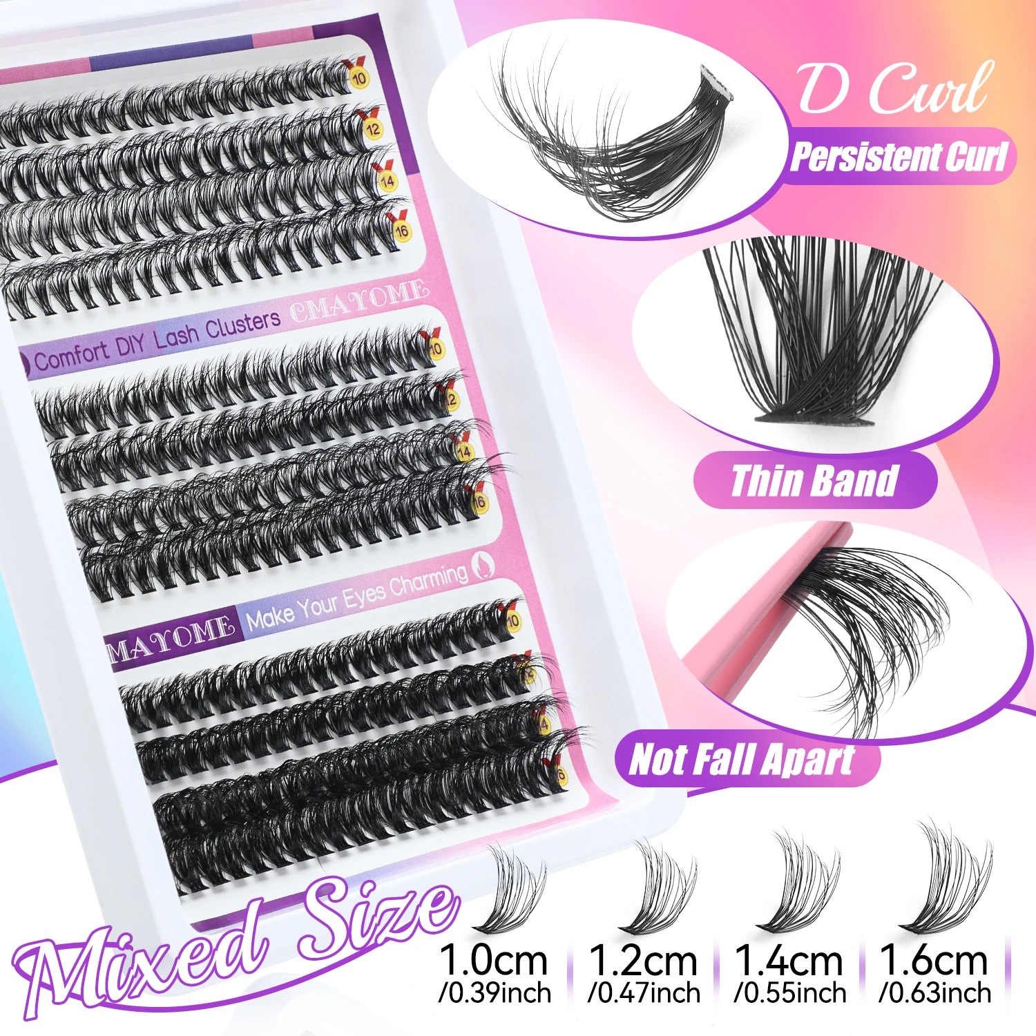 Kit d'Extension de Cils avec Outils de Dissolvant de Colle, Faux Cils, Touffus, Bouclés, Optiques, Dense, Grand Volume, 6 Modèles Mixtes, 216 Pièces