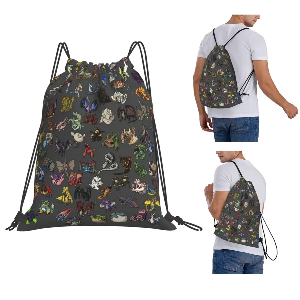 Monster Hunter Backpacks Portable Drawstring Bags Shoes Bag Book Bags for Travel School