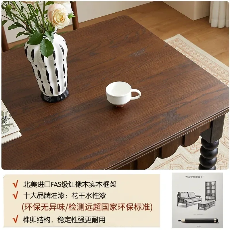 Retro Solid Wood Dining Table Chinese Antique Style Small Apartment Home Furniture American Light Luxury Roman Column Writing