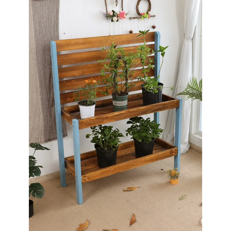 Preservative wood outdoor flower rack Floor-to-ceiling outdoor terrace Balcony Garden arrangement Gardening pastoral style rack