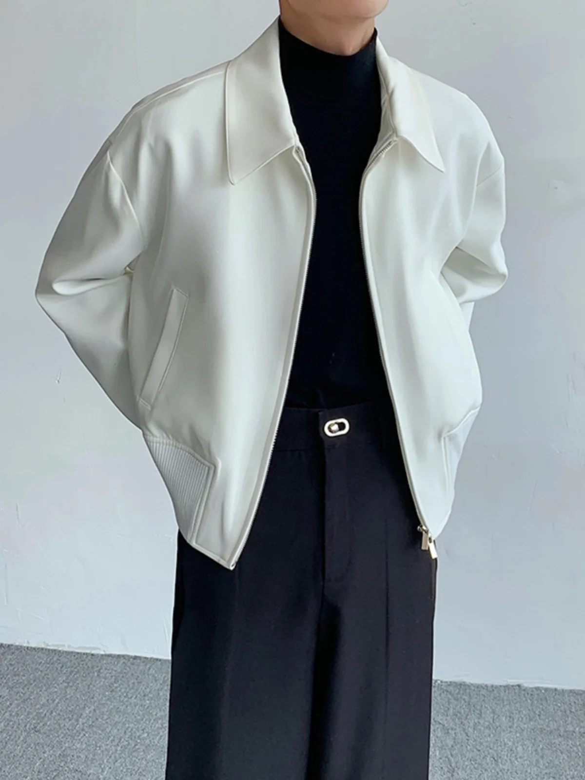 

White Cleanfit Men's Baseball Jaet oulder Pads Adstrative Zipper ort Cardigan Windproof Polyester Spring Autumn