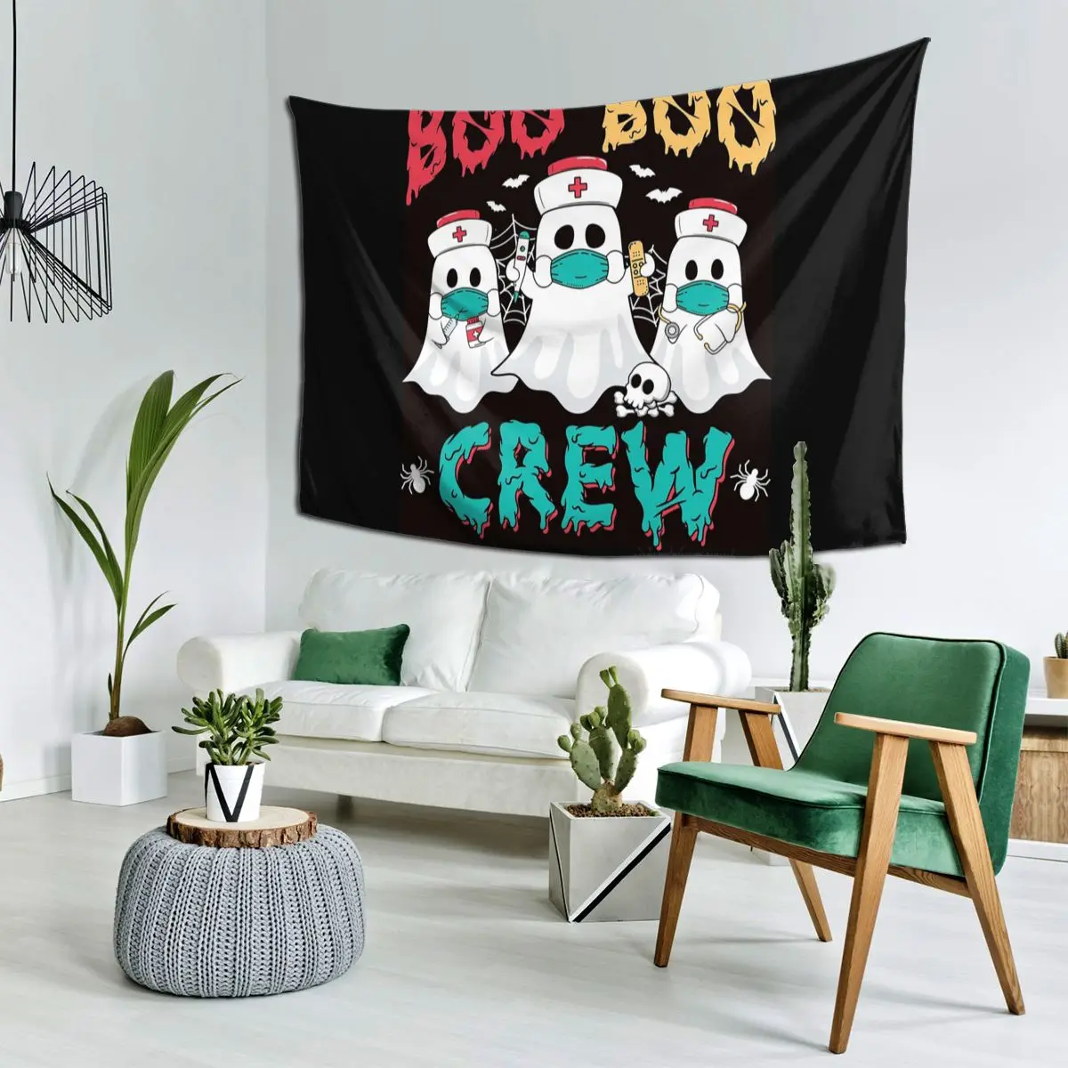 Boo Boo Crew Nurse Halloween Ghost Costume Tapestry Funny Wall Hanging Aesthetic Home Decor Tapestries for Living Room Dorm Room