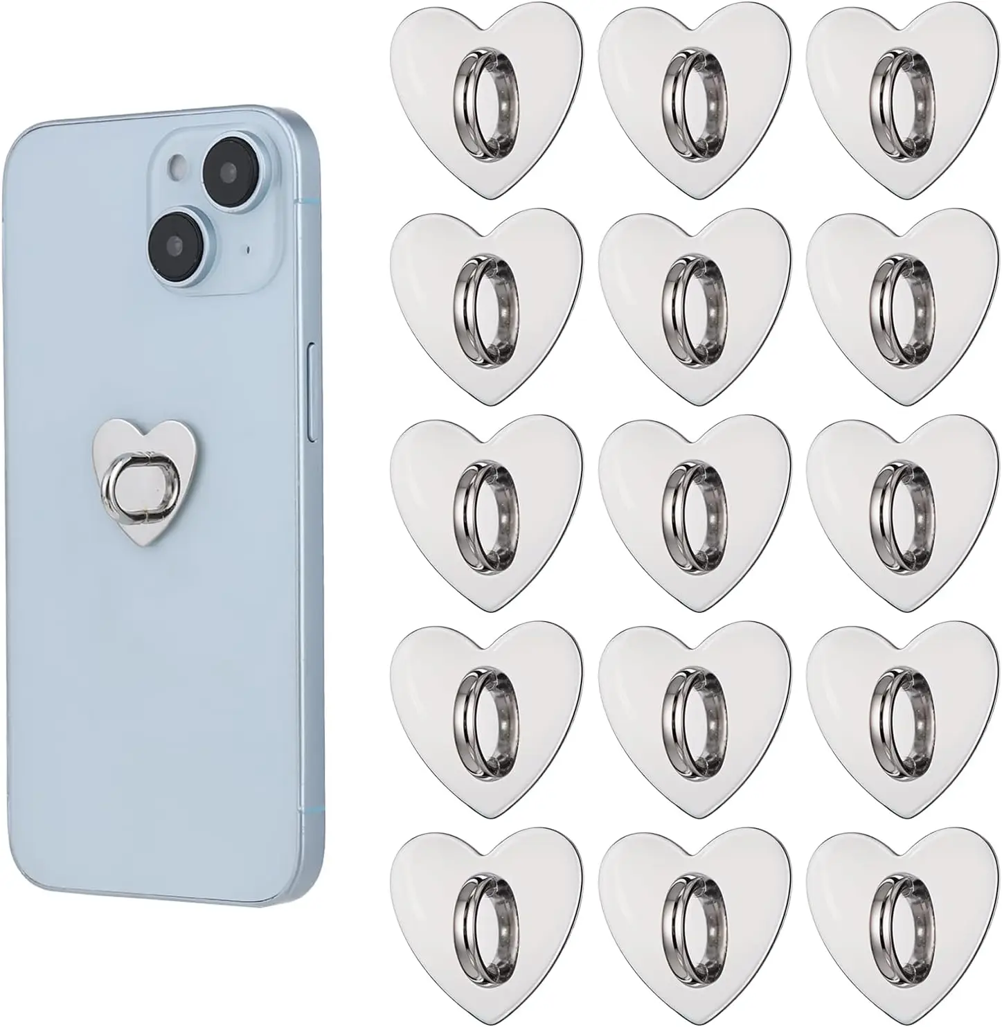 

16 Pcs Phone Ring Holder Grip Heart Shaped Adhesive Metal Finger Ring Stand Universal Finger Grip for Cell Phone and Tablet for
