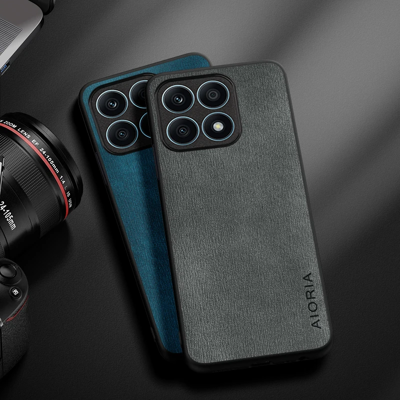 Hülle für Huawei Honor X7a X6a X6b Design Einfaches, leichtes, langlebiges Leder mit Holzmaserung für Honor X8a 4G