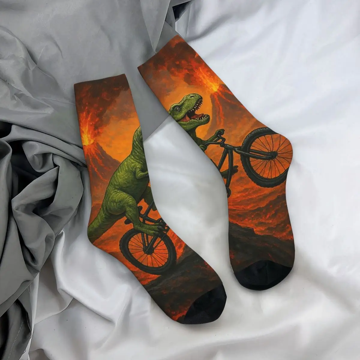 

All Seasons Crew Stockings T Rex Funny Dinosaur Riding Cartoon Socks Fashion Long Socks for Men Women Valentine's Day Gifts