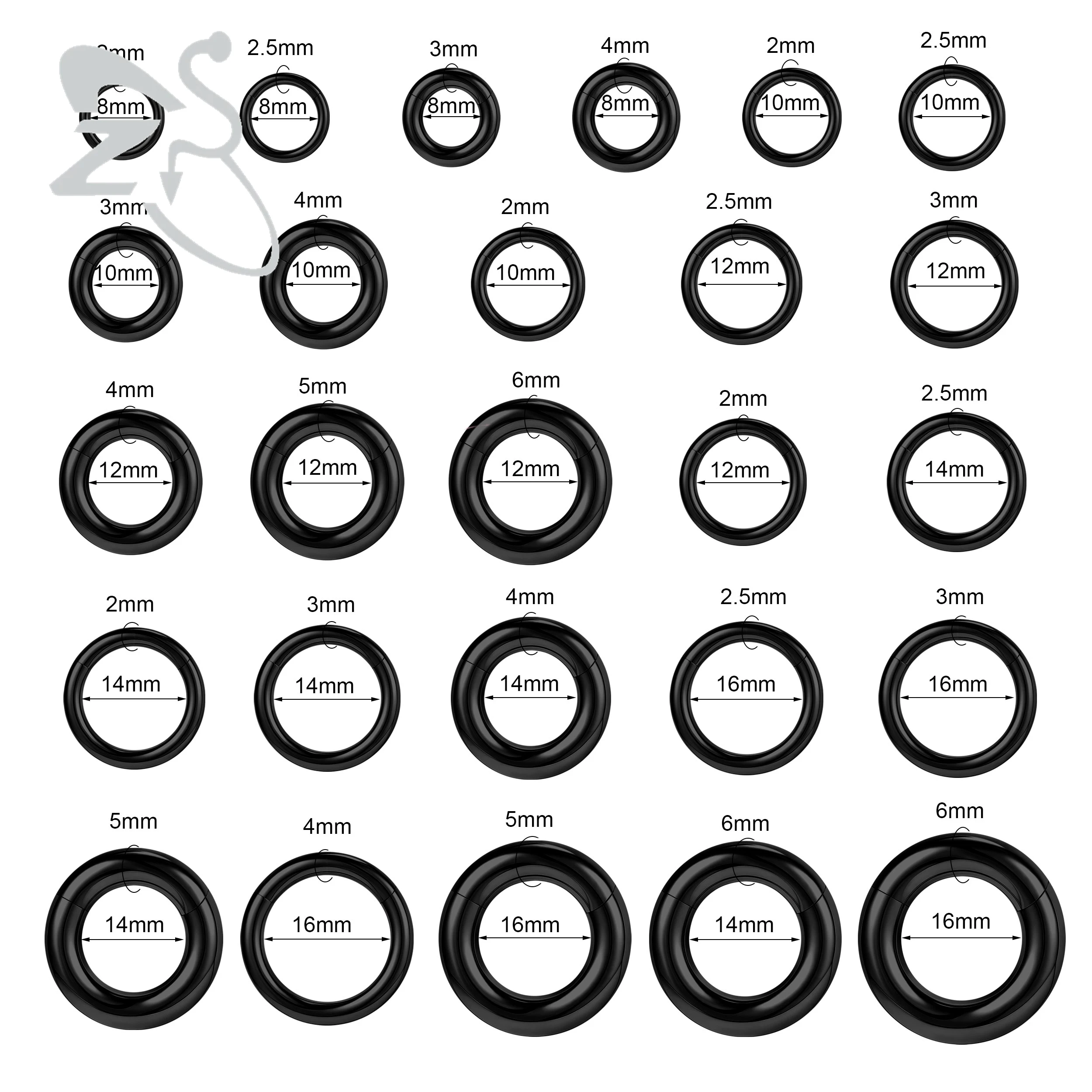 ZS 1PC Stainless Steel Hoop Earring for Men Black Plated Circle Earring Large Gauge Seputm Nose Ring 2/4/6/8/10/12G Punk Earring