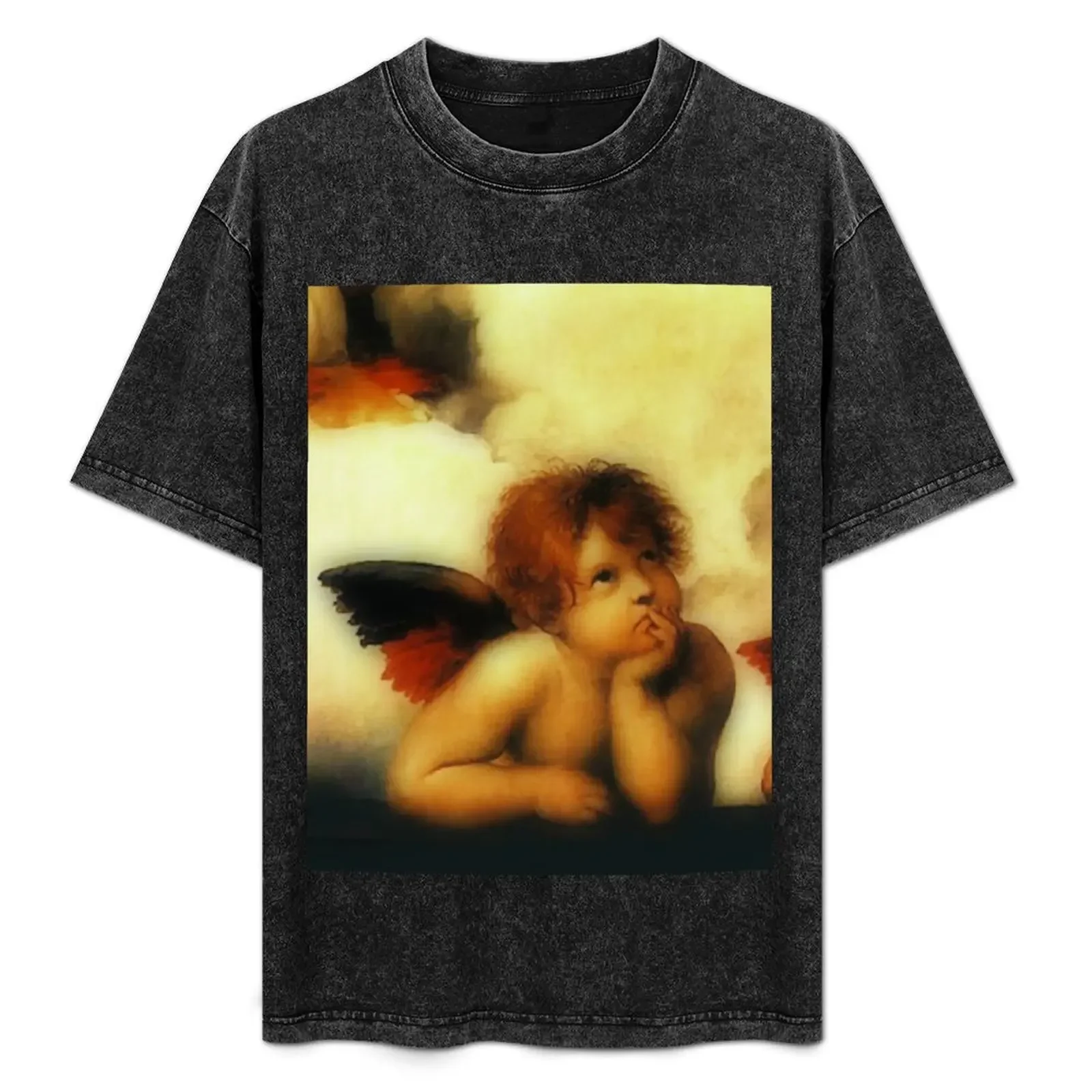 Raffaello Sanzio da Urbino Sistine Madonna(angel 1), 1513-1514. T-Shirt plus size clothes summer clothes mens shirts graphic tee