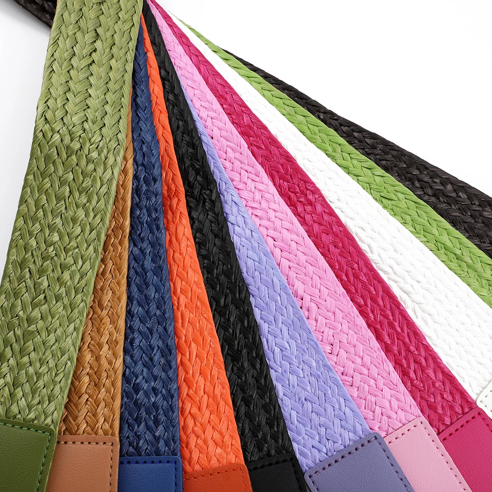 Solid Color Braided Bag Strap 3.6cm Wide Woven Canvas Fabric Strap Shoulder Bag Belt In Cowskin Leather Bag Parts Boho Accessor