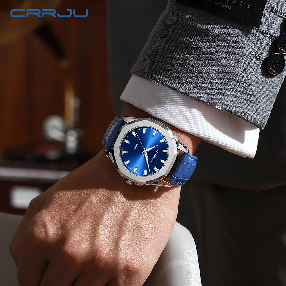 CRRJU New Casual Minimalista Quartz Men\'s Watches with Leather Strap Simple Luminous Hands Male Clock