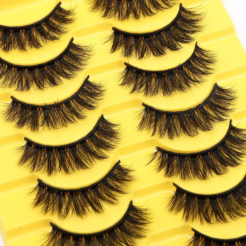 10 par naturalnych, trójwymiarowych, objętościowych, podkręconych sztucznych rzęs. Gęste, dramatyczne sztuczne rzęsy. Rzęsy do przedłużania.