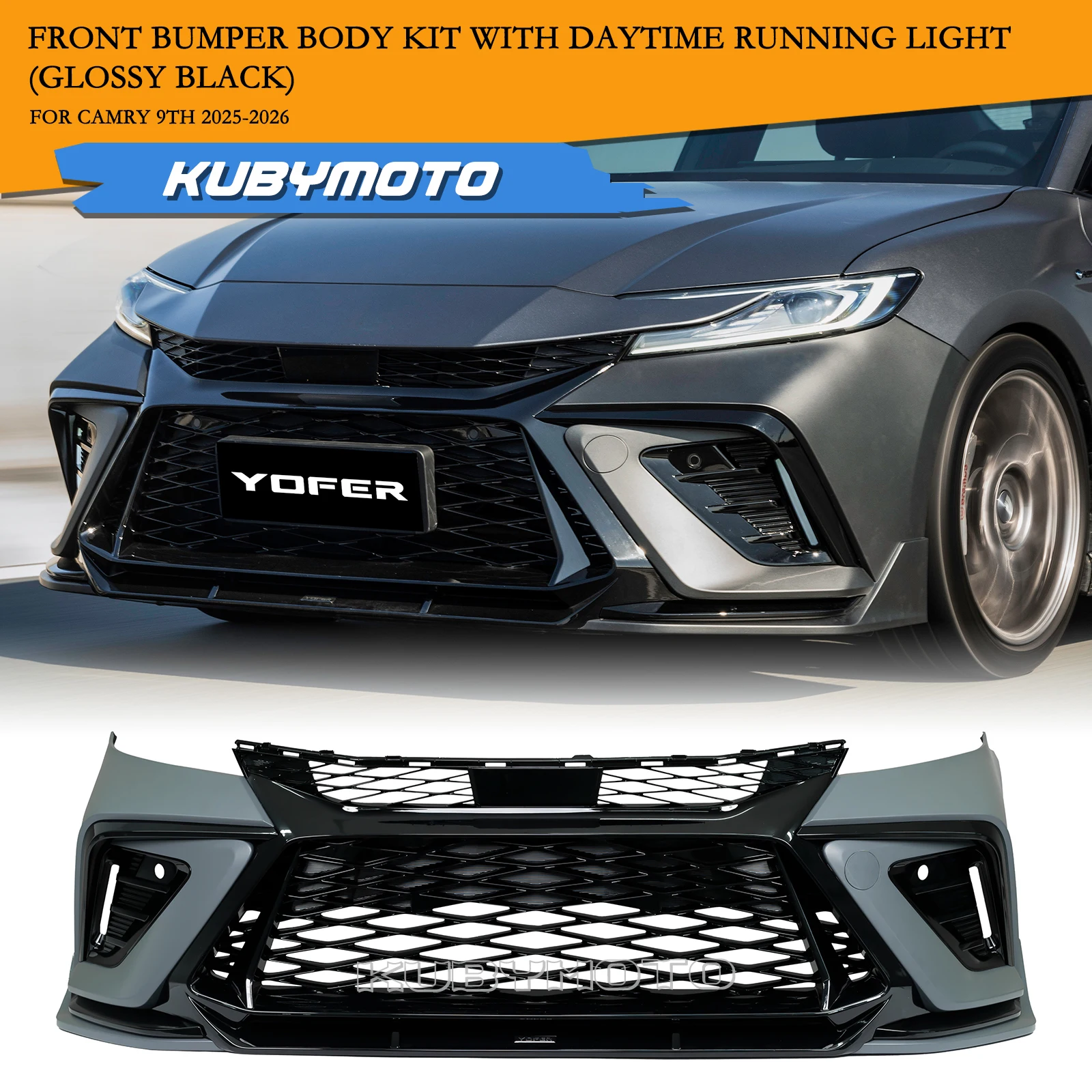 YoFer Unpainted Front Bumper Spoiler Lip Cover Grille Grill Mesh Splitter Body Kit For 2025-2026 Toyota Camry 9th