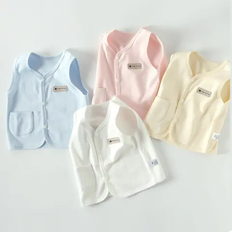 솔리드 코튼 베이비 조끼, 용수철 가을 겨울 신생아, 소년 소녀, 민소매 코튼 카디건 조끼 재킷, 따뜻한 외투, 0-18m