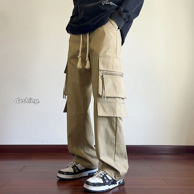 

Men's Black Pants Hip Hop Streetwear Fashion Jogger Cargo Pants Men Oversize Wide Leg Trousers Male Japanese Pocket Safari Style