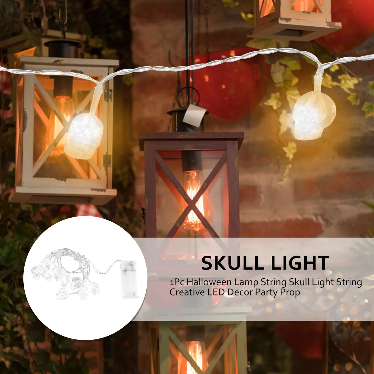 

1pc Skull Light String Halloween Led Lamp Party Decor Creative Glow Powered Warm Yellow Retro Skulls For Festival