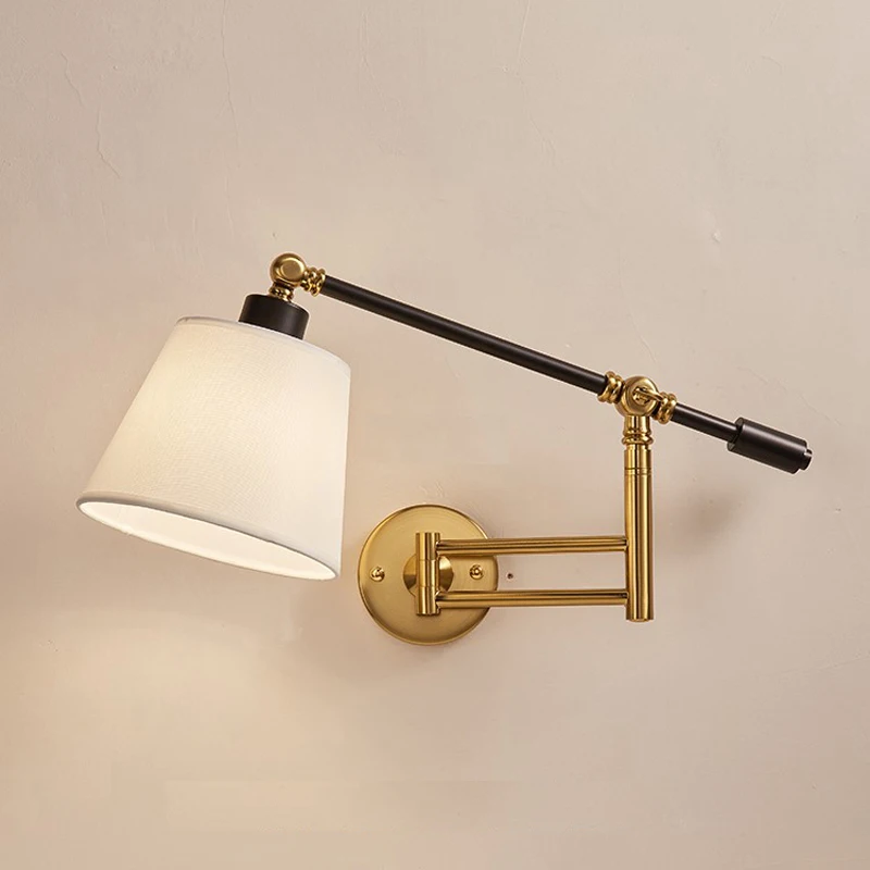 

American iron folding telescopic rocker arm wall lamp mirror headlight bedroom bedside reading light simple lamps