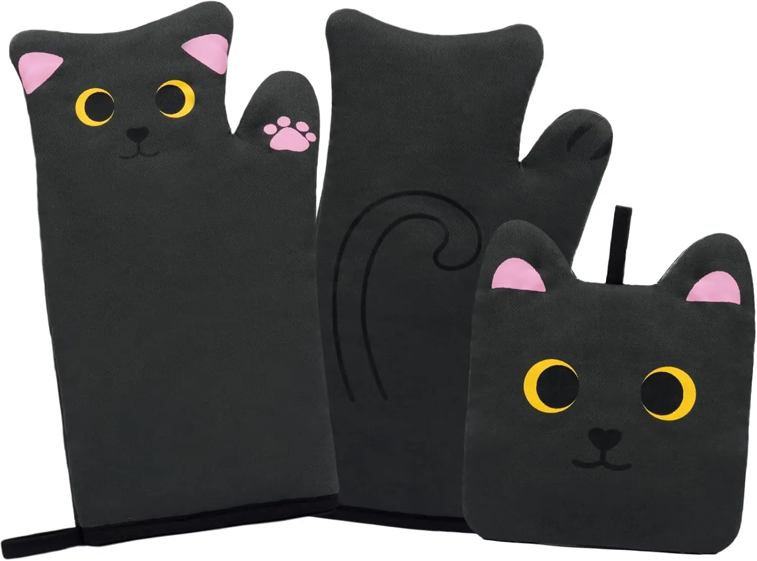

Cute Cat Design Oven Mitts Set, Heat Resistant with Quilted Cotton Lining for Baking and Cooking