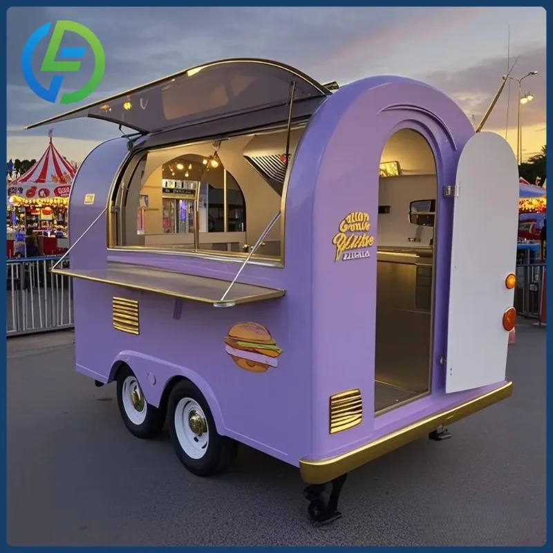 

Support Customized Food Truck High Quality New Design Mobile Stainless Steel Round for Sale Coffee Vending Cart Food Trailer