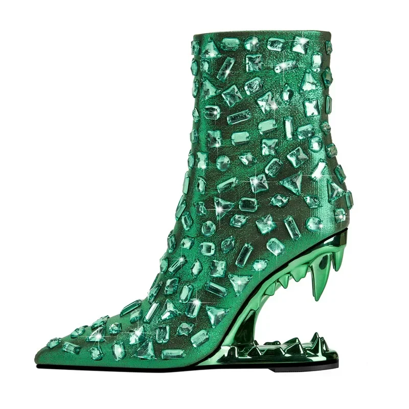 أحذية كعب عالي ماسية لامعة ملونة للنساء ، أسنان النمر المدببة ، أحذية قصيرة لحفلات المآدب ، الموضة ، الخريف والشتاء ، جديدة