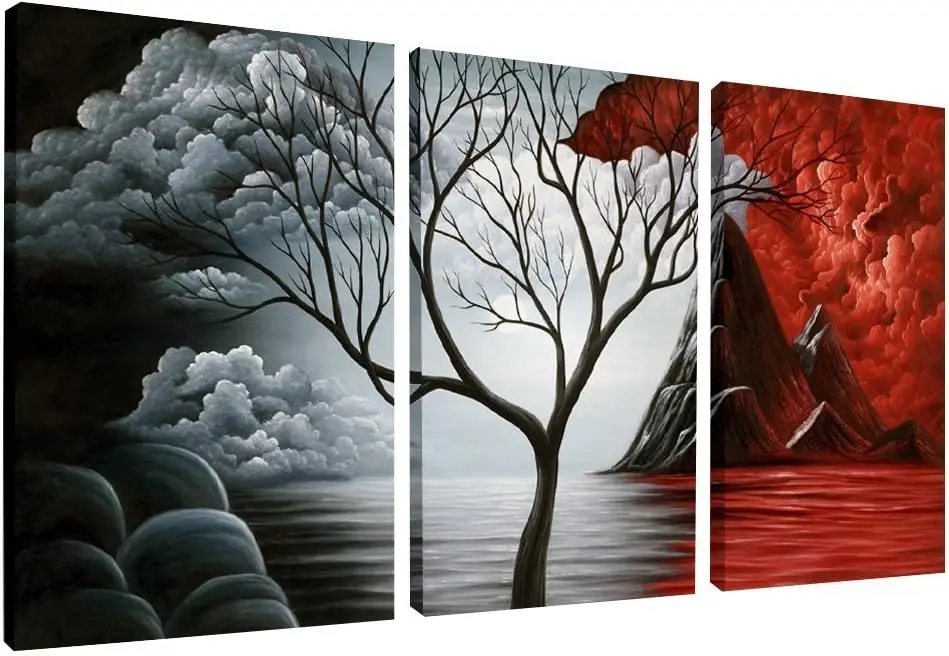

Extra Large Modern Tree Canvas Print Abstract Landscape Wall Art 3 Panels Ready to Hang for Living Room Kitchen Decor