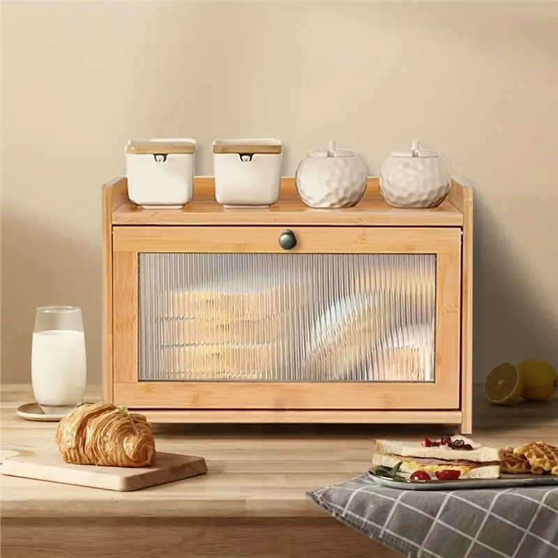 ABSJ-Bamboo Acrylic Bread Box With Lid-1Pc Dustproof Kitchen Storage Organizer For Snacks, Spices, And Cosmetics
