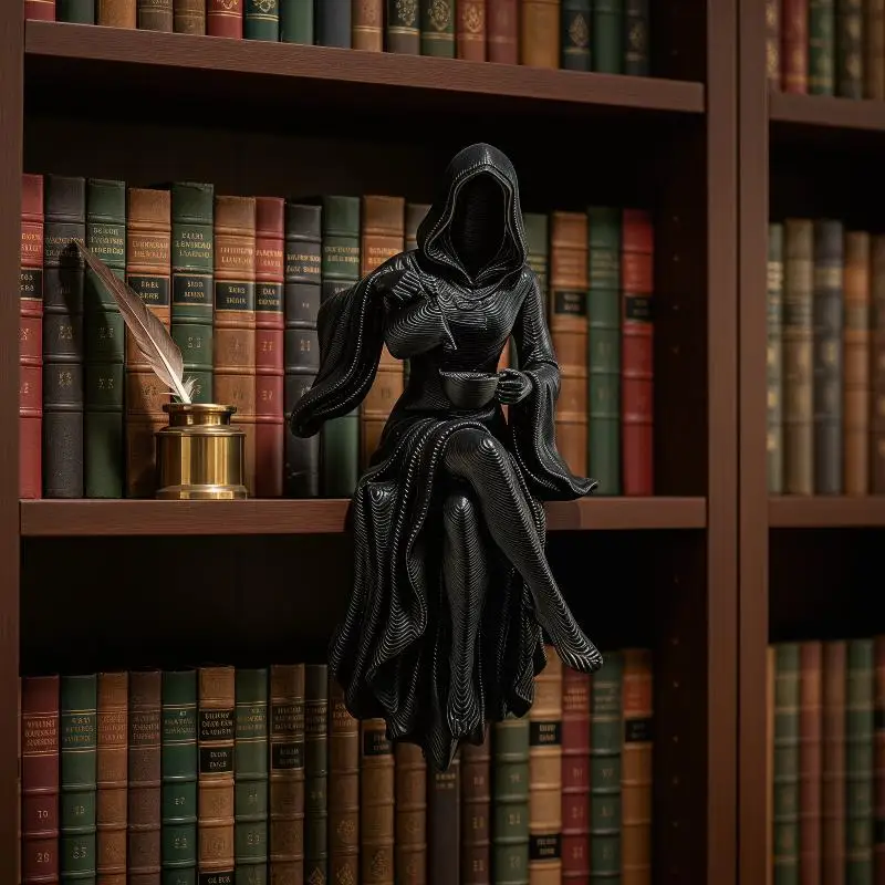 Female Grim Reaper Resin Statue Gothic Sitting Sculpture With Scythe Dark Aesthetic Decor Home Office Bookshelf