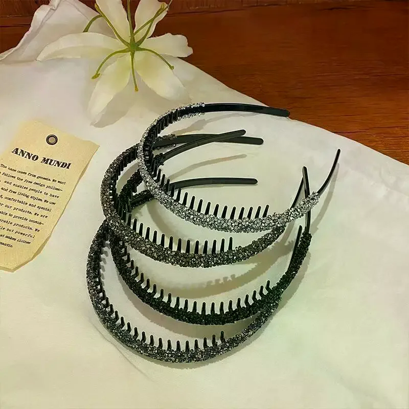 Nonslip Rhinestone Toothed Elastic Hair Hoops Shiny Unique Hair Accessories for Women New Year Christmas Party Wear