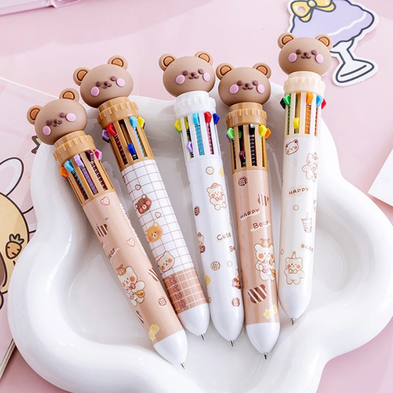 1pcs Random 10 Colors Ballpoint Pen Cute Cartoon Bear 0.5mm Pen School Office Stationery Multicolored Colorful Gift Writing Tool