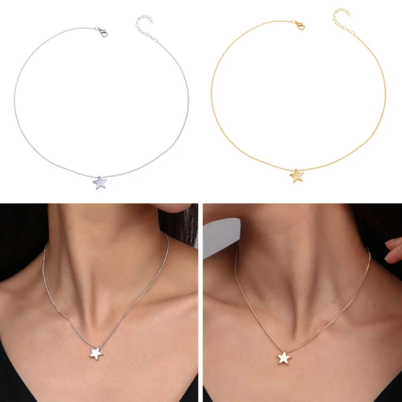 Sweet Stylish Star Pendant Necklace Dainty Star Sweater Chain Simple Y2K Jewelry Eye-catching Star Choker Clavicle Chain