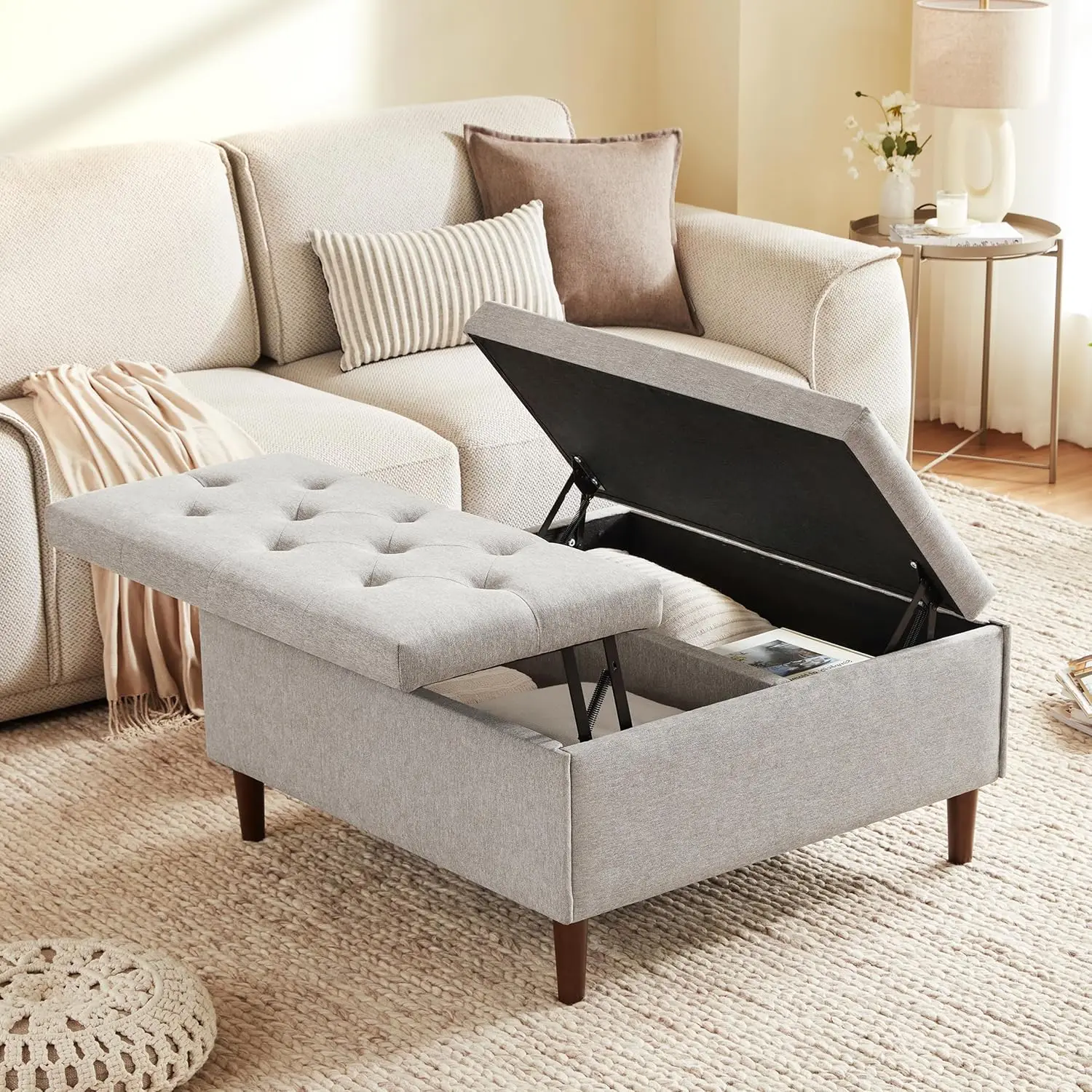 

35 Inch Extra Large Storage Ottoman Coffee Table with Lift Top, Oversized Square Ottoman with Storage