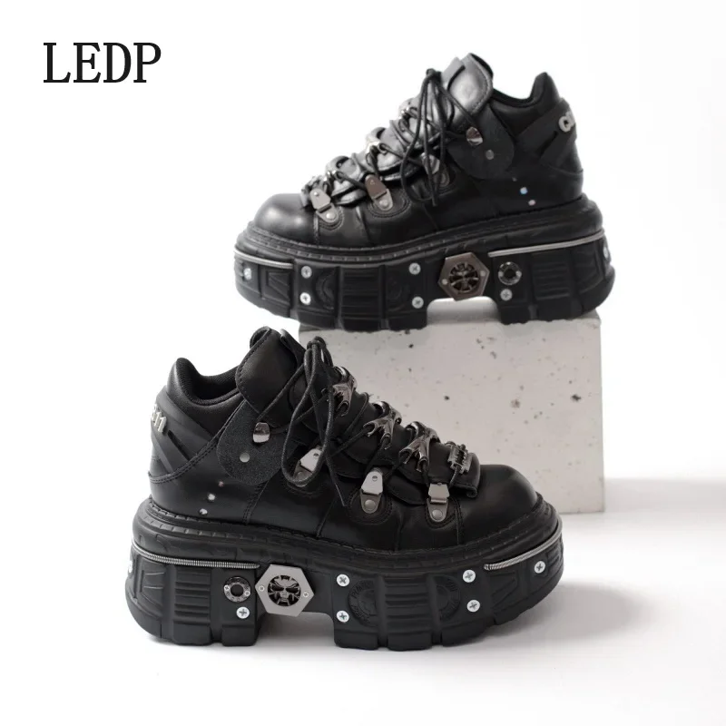 LEDP Brand Punk Wind Daddy Shoes Women 2024 New Trend Spring and Autumn Thick Soled Heavy Metal Decorative Rivet Shoes